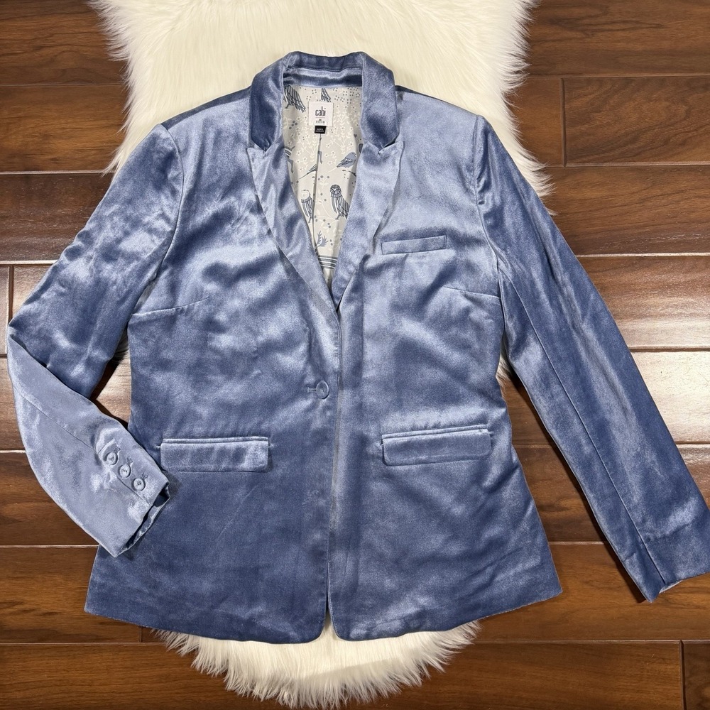 Cabi Women's Size Medium Ice Blue Velvet Jaden Blazer Jacket 4876